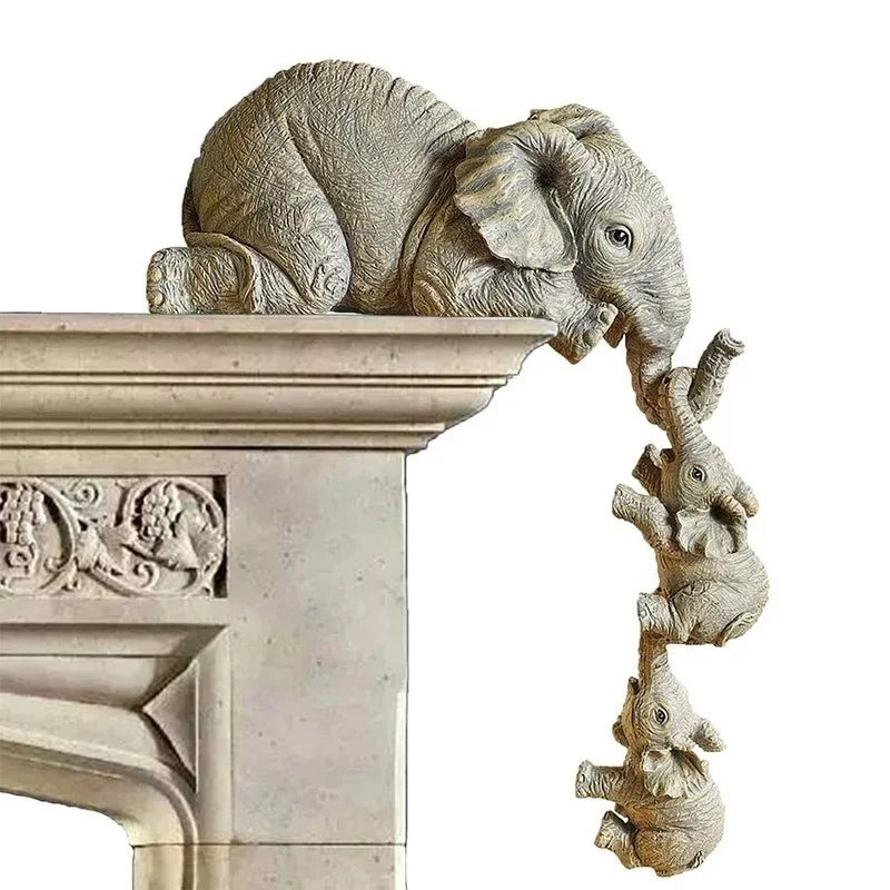 3pcs/set Cute Elephant Figurines Elephant Holding Baby Elephant Hanging Off The Edge of A Shelf or Table Resin Crafts
