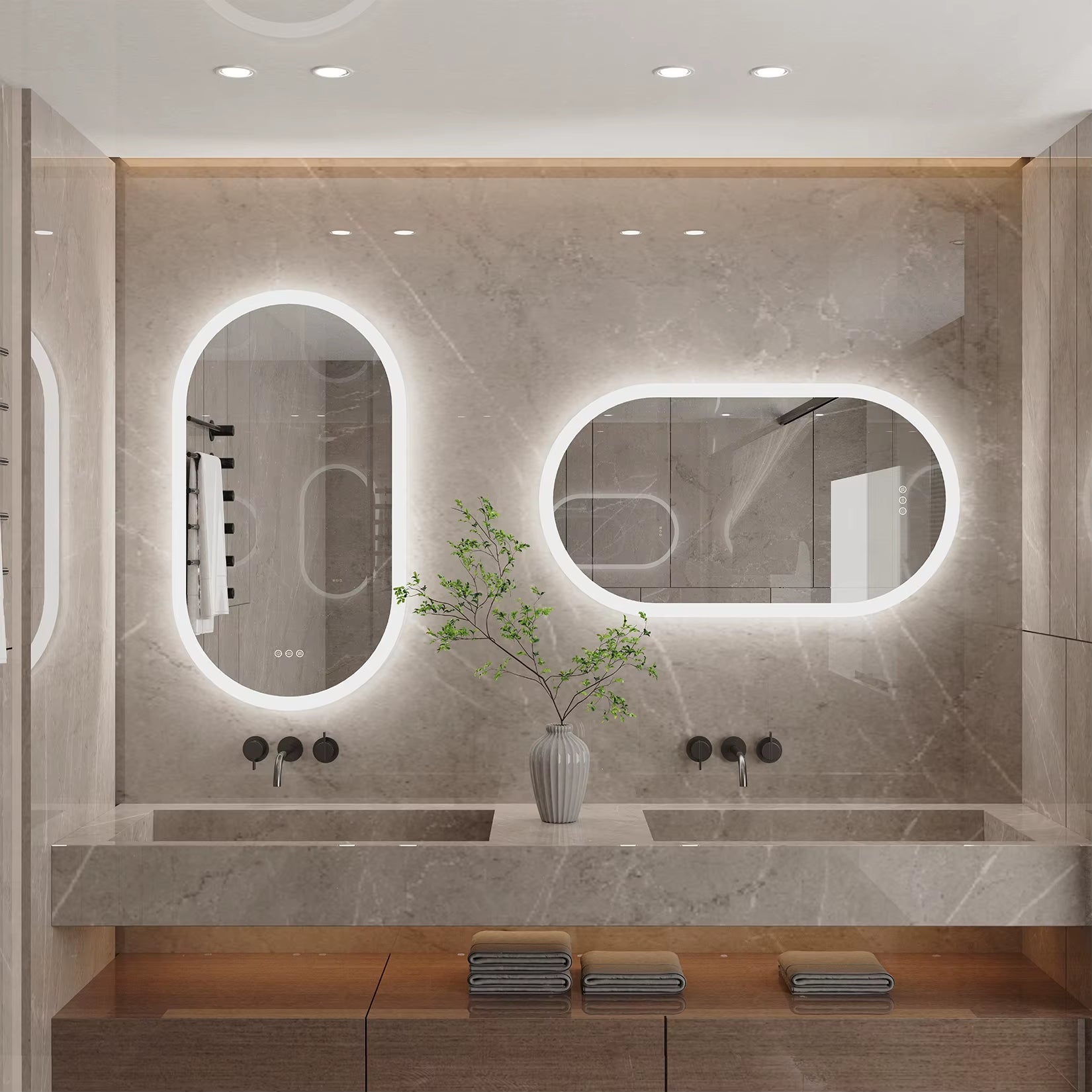 Backlit Lighted Bathroom Mirror LED Bedroom Vanity Mirror Salon Mirror with Touch Sensor Dimming Defog IP44