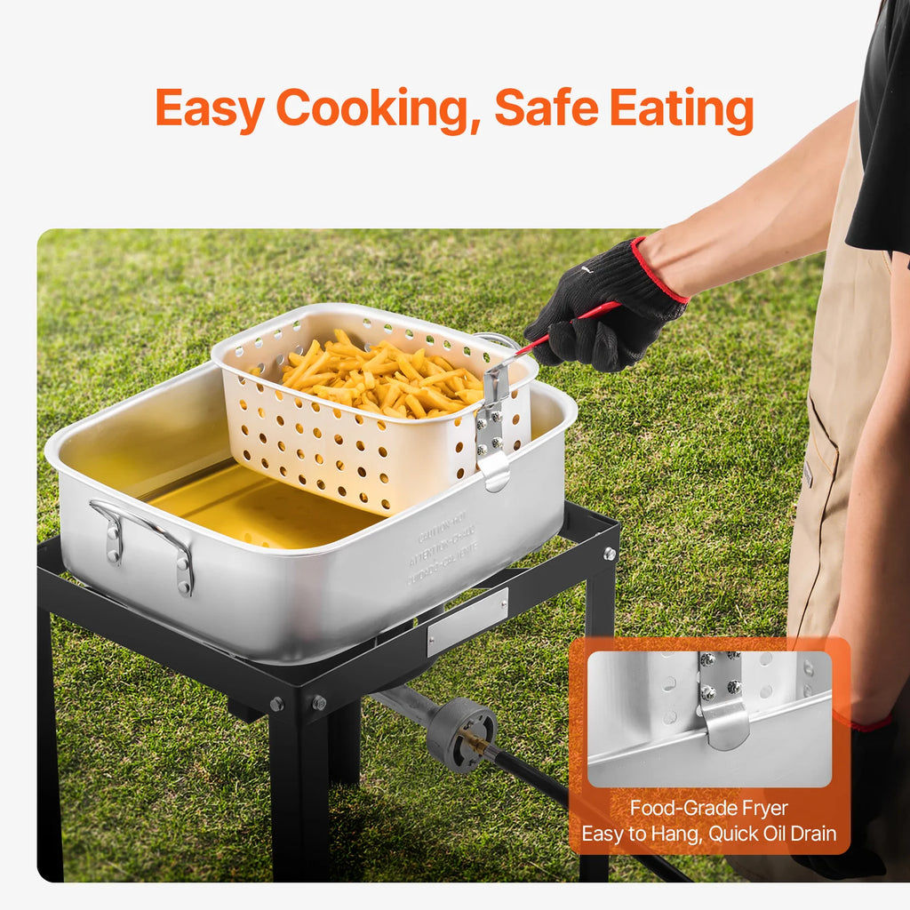 18 Qt Fish and Wing Fryer with Double Basket, Aluminum Propane Fish Fryer Kit, Outdoor Deep Fryer Seafood Pot with Thermometer and 58, 000 Btus Propane Burners, for Outdoor and Backyard Cooking