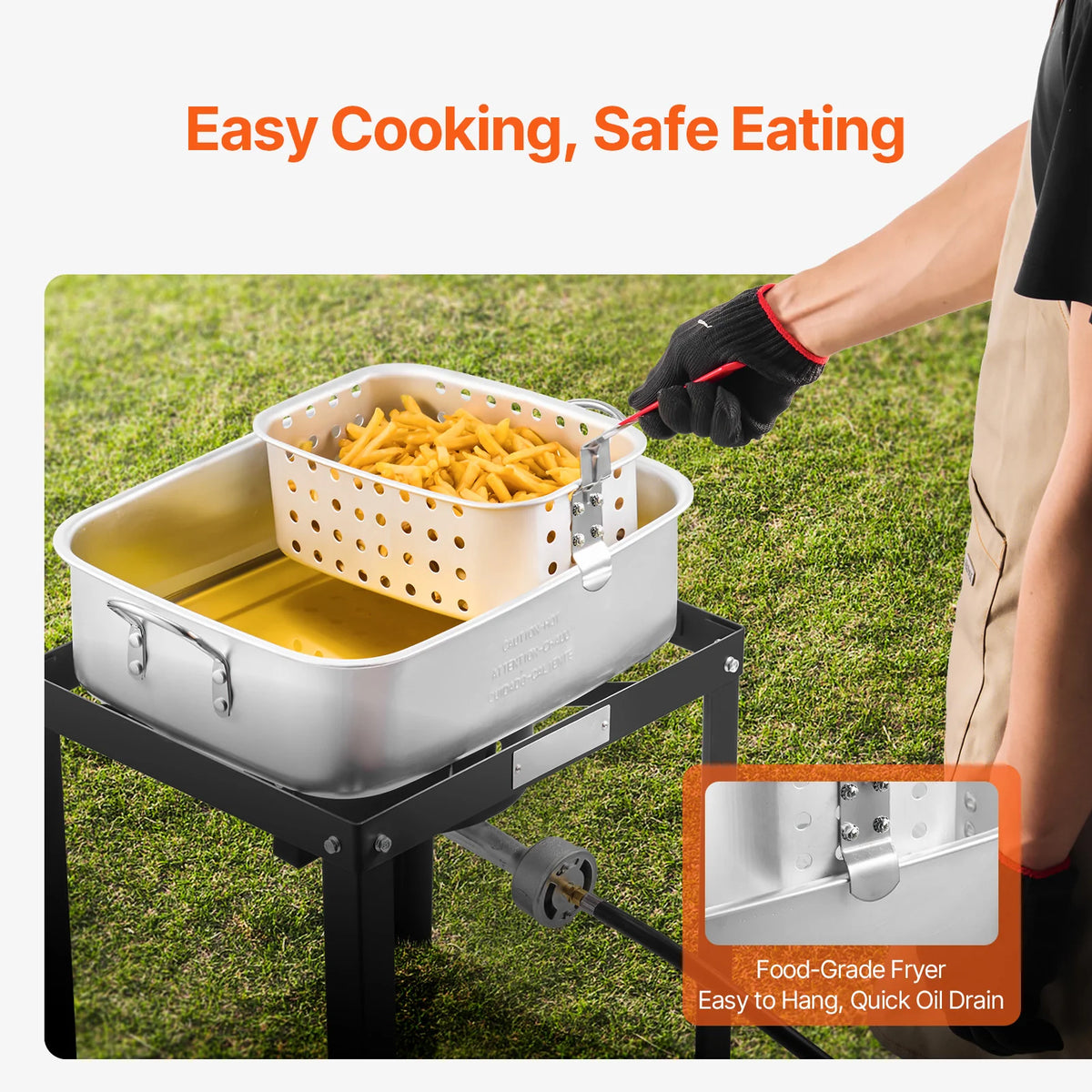 18 Qt Fish and Wing Fryer with Double Basket, Aluminum Propane Fish Fryer Kit, Outdoor Deep Fryer Seafood Pot with Thermometer and 58, 000 Btus Propane Burners, for Outdoor and Backyard Cooking