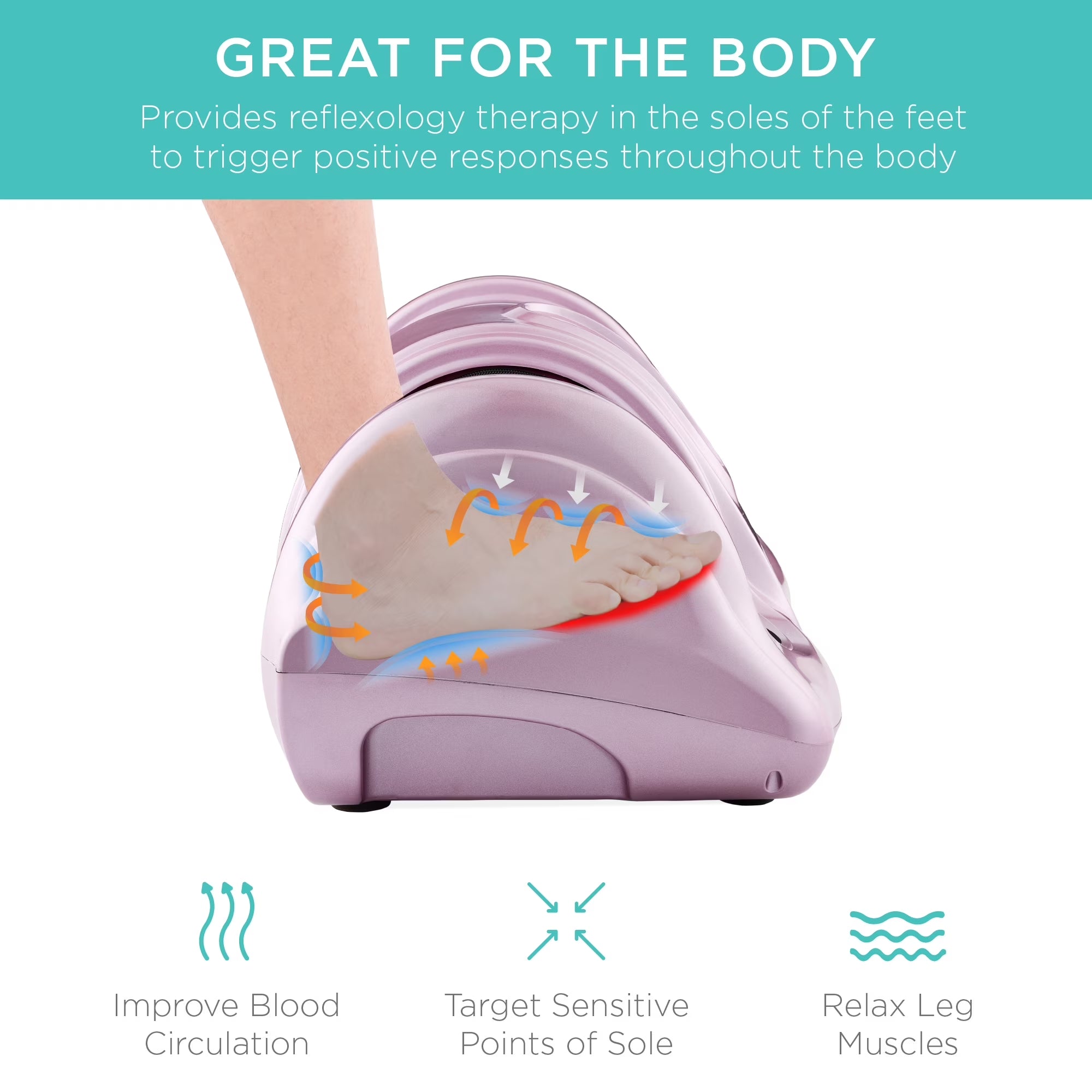 Therapeutic Kneading & Rolling Shiatsu Foot Massager W/ High Intensity Rollers, Remote - Rose