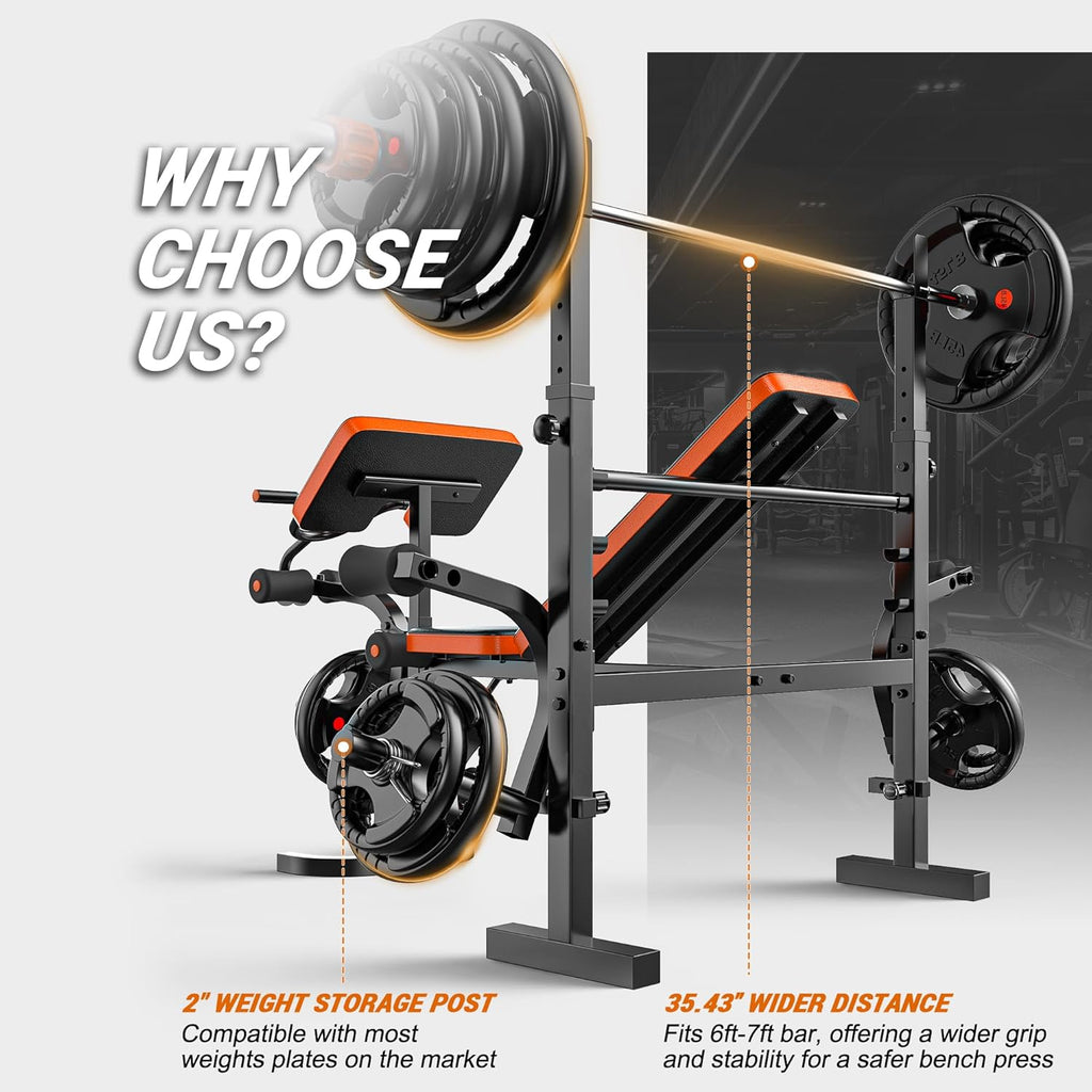 Weight Bench, 770LBS Bench Press Set with Leg Extension, 6 in 1 Olympic Weight Bench for Home Gym, Adjustable Workout Bench with Rack & Preacher Pad, Flat Incline Bench for Weight Lifting