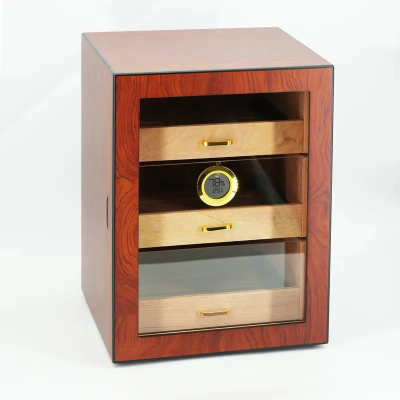 100 Cigar Capacity Wooden Humidor with Digital Hygrometer Glass Door Temperature Humidity Control Storage Box for Home Bar Use