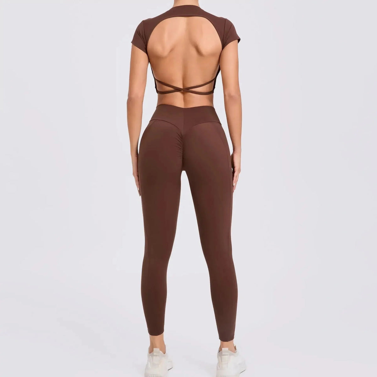 Cross Backless Sporty Set Women 2 Piece Sportswear Short Sleeve Training Suit for Fitness Yoga Wear Female Gym Workout Clothes