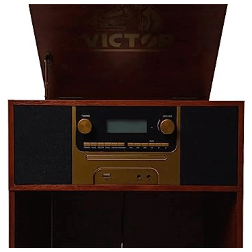 Victor Boyleston 7-In-1 3-Speed Turntable Music Center W Album Storage and USB Port
