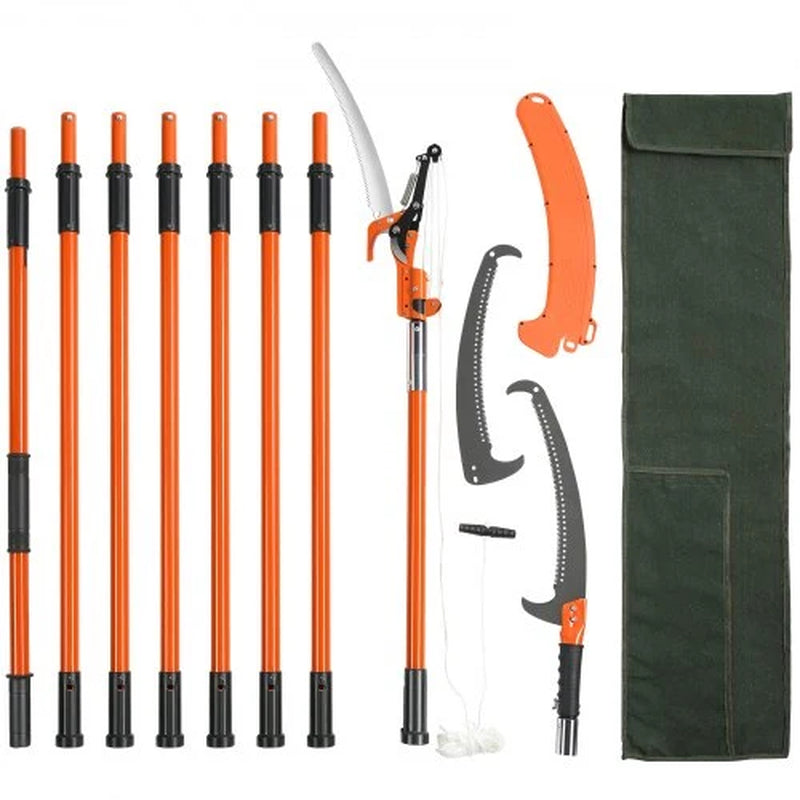 VEVOR Manual Pole Saw, 7.3-27 Ft Extendable Tree Pruner, Sharp Steel Blade and Scissors High Branches Trimming, Branch Trimmer with Lightweight 8 Fiberglass Handles, for Pruning Palms and Shrubs