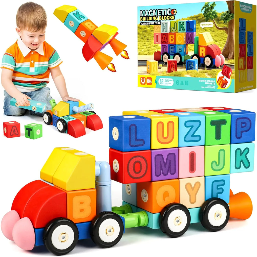 ABC Foam Magnetic Blocks for Toddlers, 52Pcs, Building Letters Block for Kids 2 3 4 5 Years Old, Alphabet Blocks Toys Gifts for Boys Girls