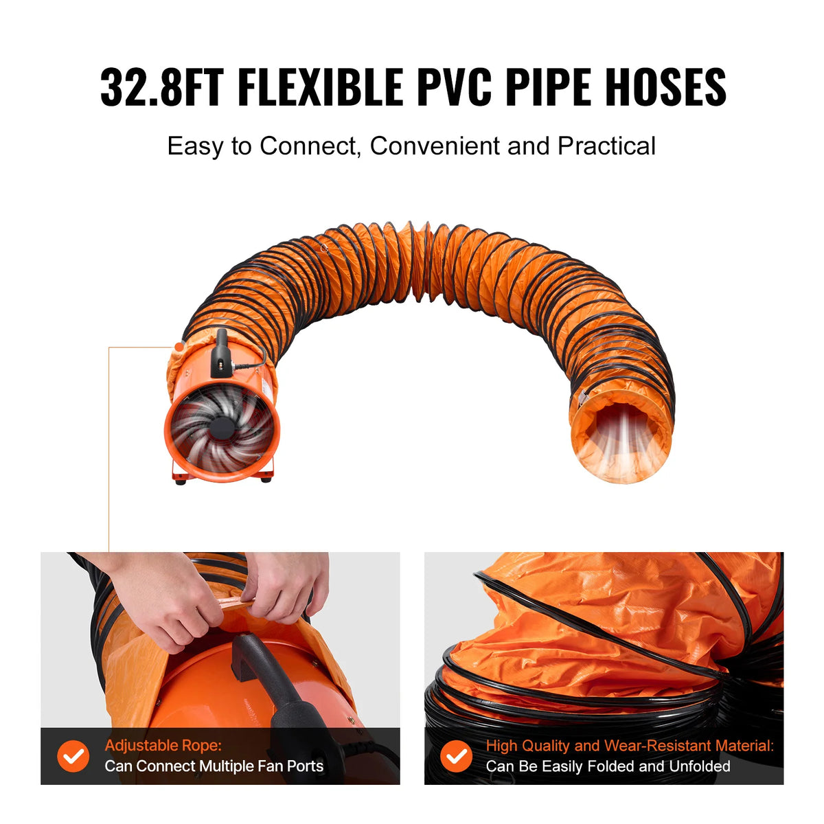 Portable Ventilator, 12 Inch Heavy Duty Cylinder Fan with 16.4Ft Duct Hose, 560W Strong Shop Exhaust Blower 2894CFM, Industrial Utility Blower for Sucking Dust, Smoke, Smoke Home/Workplace