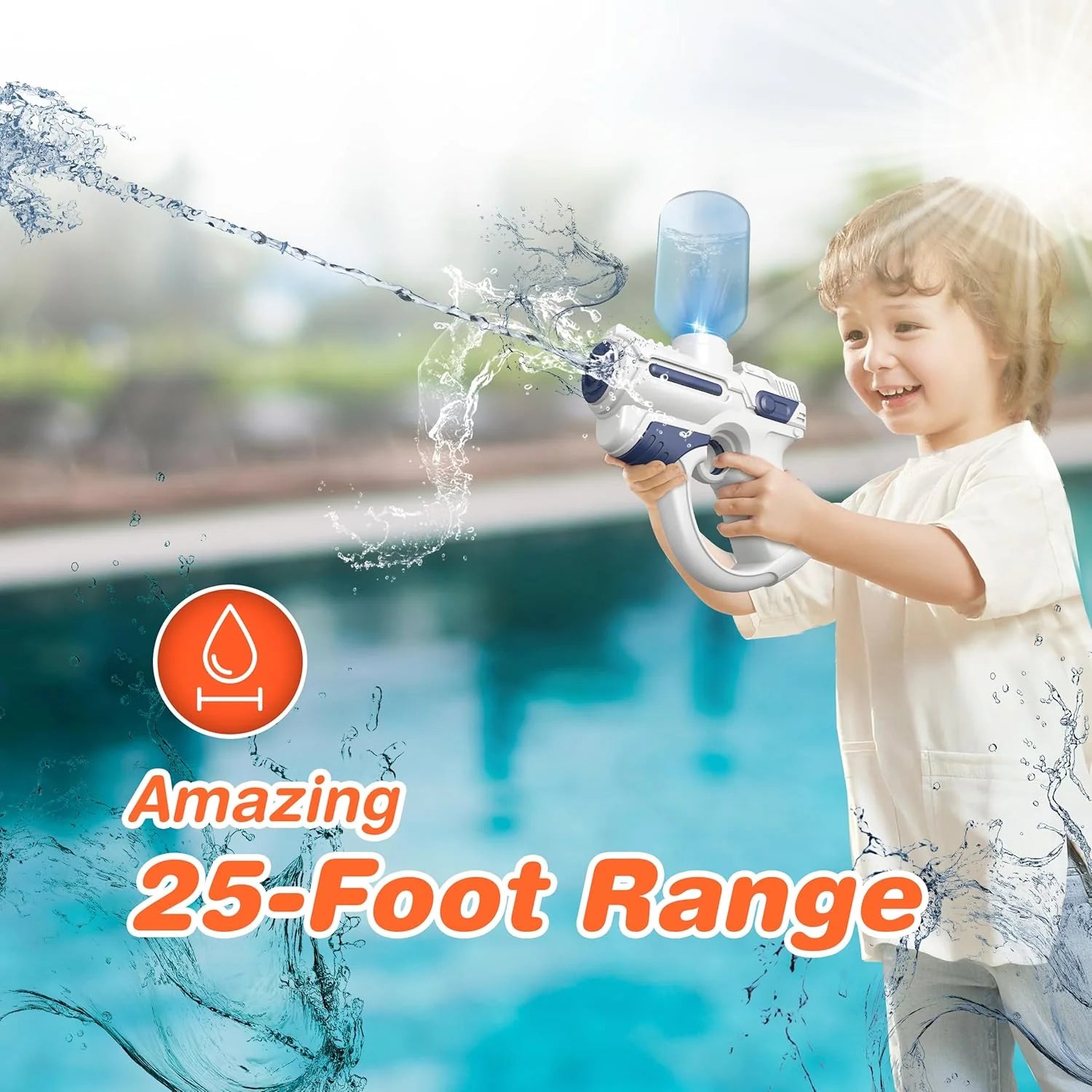 Light-Up Electric Water Gun 2 Pack for Kids with LED Lights, Long Range Water Blasters, 7Oz Easy Fill Tank, 200+ Blasts per Refill, Shoots up to 25FT, Squirt Gun for Outdoor Park and Pool Fun