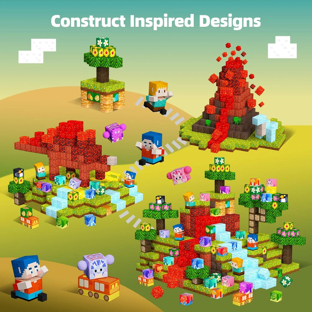 240PCS Magnetic Blocks Playset, Dinosaur STEM Educational Building Toys, Sensory Pretend Play Gift for Boys and Girls