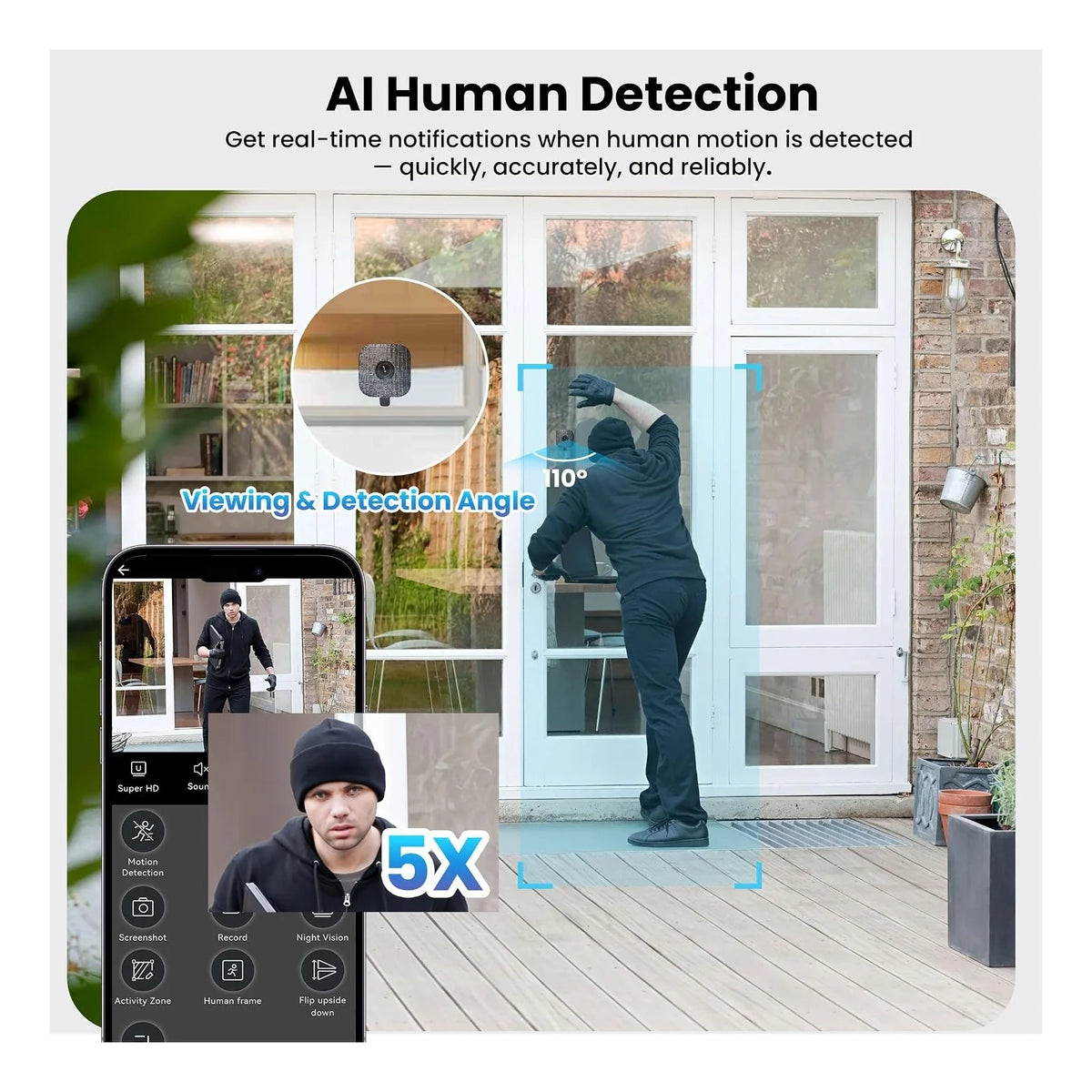 2K Window Camera with 32GB Memory Card, 5Ghz & 2.4Ghz Wifi Indoor Cameras for Home Security with AI Starlight Color Night Vision, AI Person & Motion Detection, Easy & Quick Install, 24/7 Recording