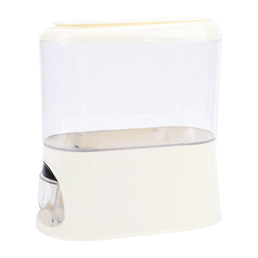 Rice Dispenser with Cup PP Sealed Clear Dry Food Storage Grain Container Bin for Pantry Home Kitchen Organization Cream White