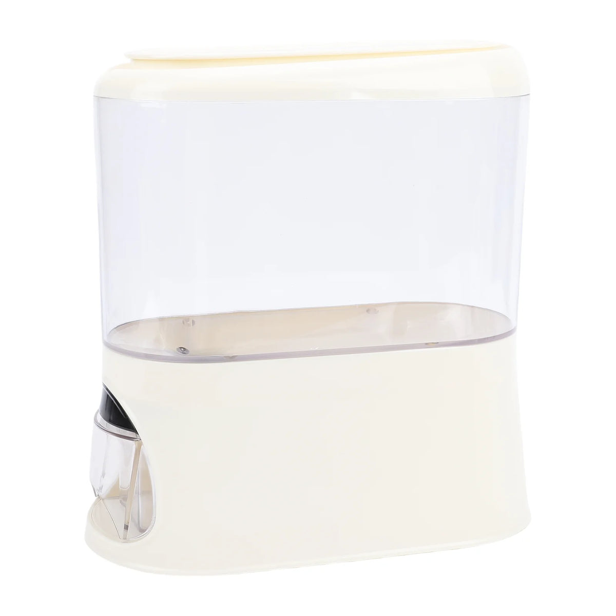 Rice Dispenser with Cup PP Sealed Clear Dry Food Storage Grain Container Bin for Pantry Home Kitchen Organization Cream White