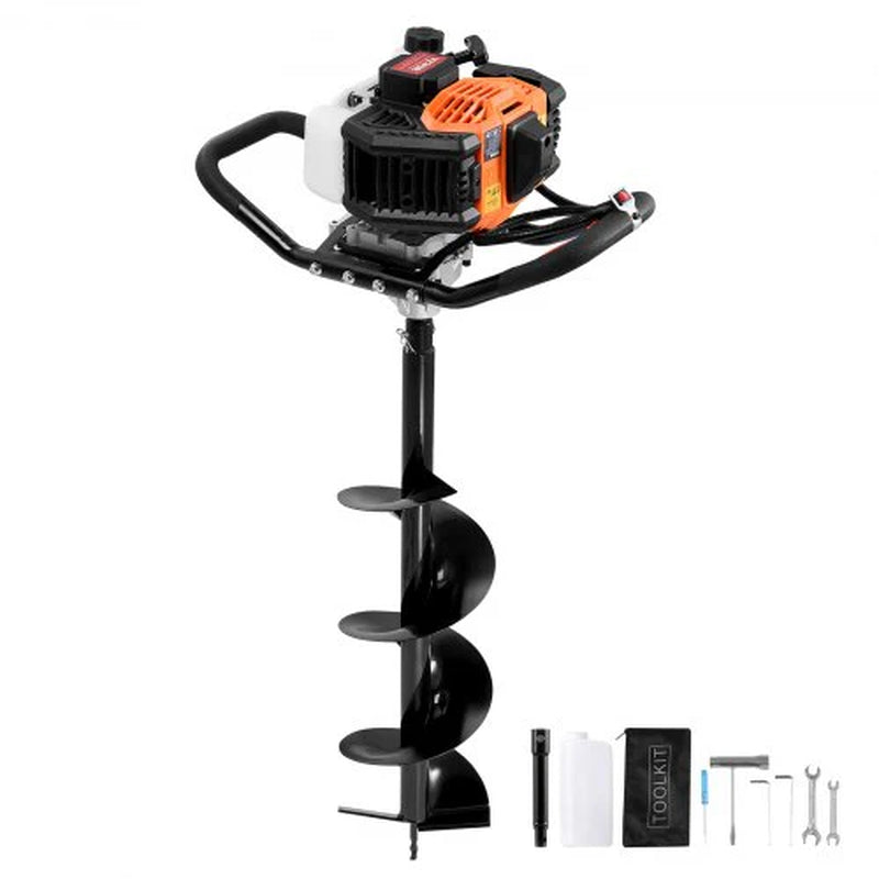 Post Hole Digger Gas Powered, 52CC 1450W Earth Auger, Gas Auger with 8 Auger Drill Action Design Bits & 1 Extension Rod, Post Fence Hole Digger for Farmland Garden Plant, Orange+Black