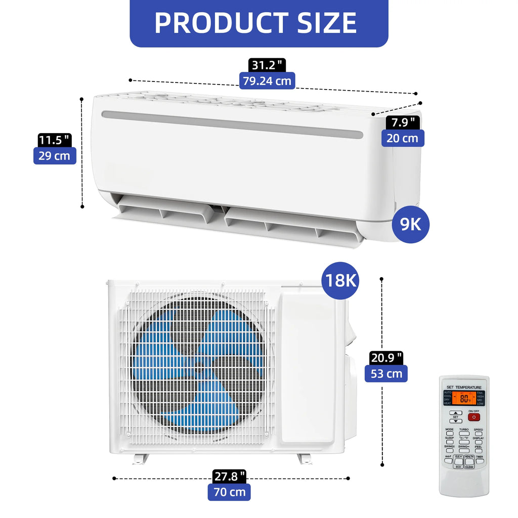 12000 BTU Mini Split Air Conditioner Heat Pump System, Wifi Enabled 17 SEER2 208-230V Ductless AC Cool up to 750 Sq. Ft, Compatible with Alexa, R32 Refrigerant & Installation Kit, White