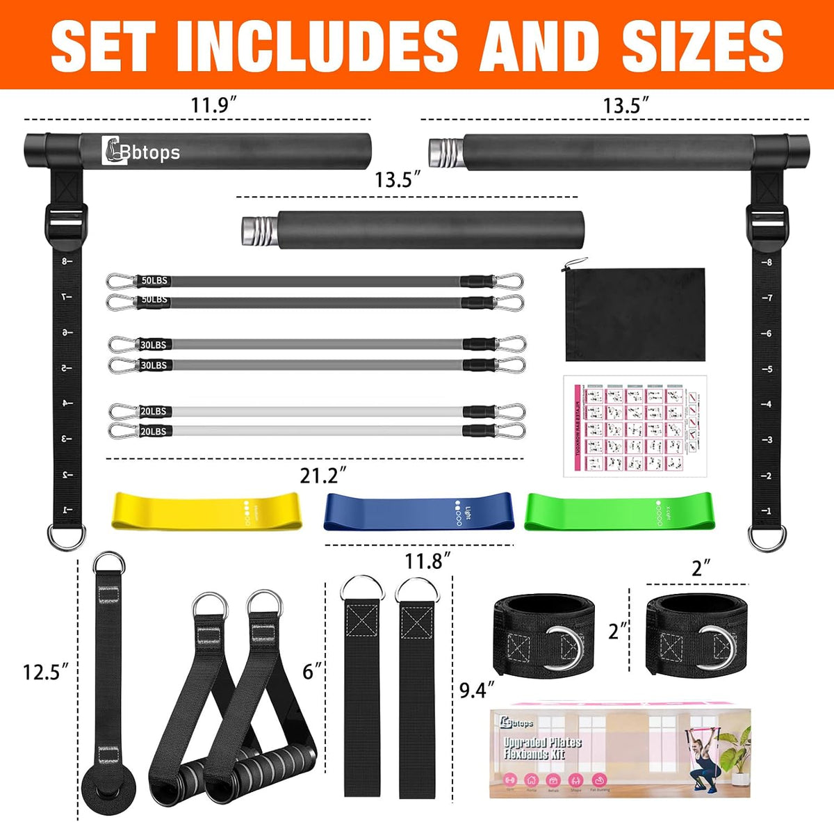 Pilates Bar Kit with Resistance Bands,Pilates Bar with Stackable Bands Workout Equipment for Legs,Hip,Waist and Arm,Exercise Fitness Equipment for Women & Men Home Gym Yoga Pilates