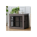 Heavy Duty Dog Crate Furniture for Puppy/Small Dogs, Decorative Pet House End Table with 3 Doors, Wooden Cage Kennel Furniture Indoor, Rustic Grey - without Bowls