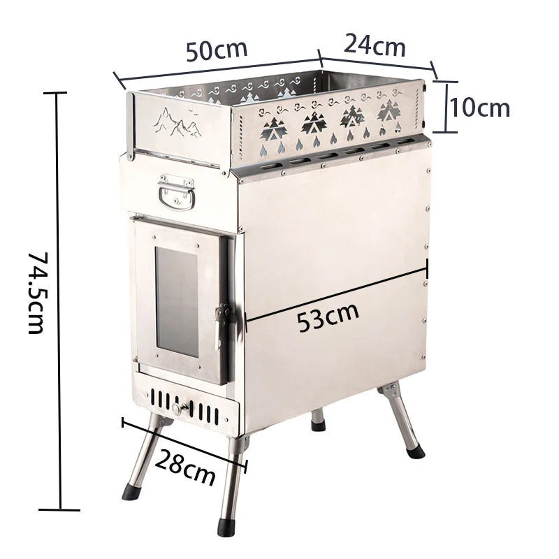 Portable Sauna Stove Wood-Burning Large Heater for Outdoor Camping Tents Folding Stove with Window Chimney Outdoor Camping Gear