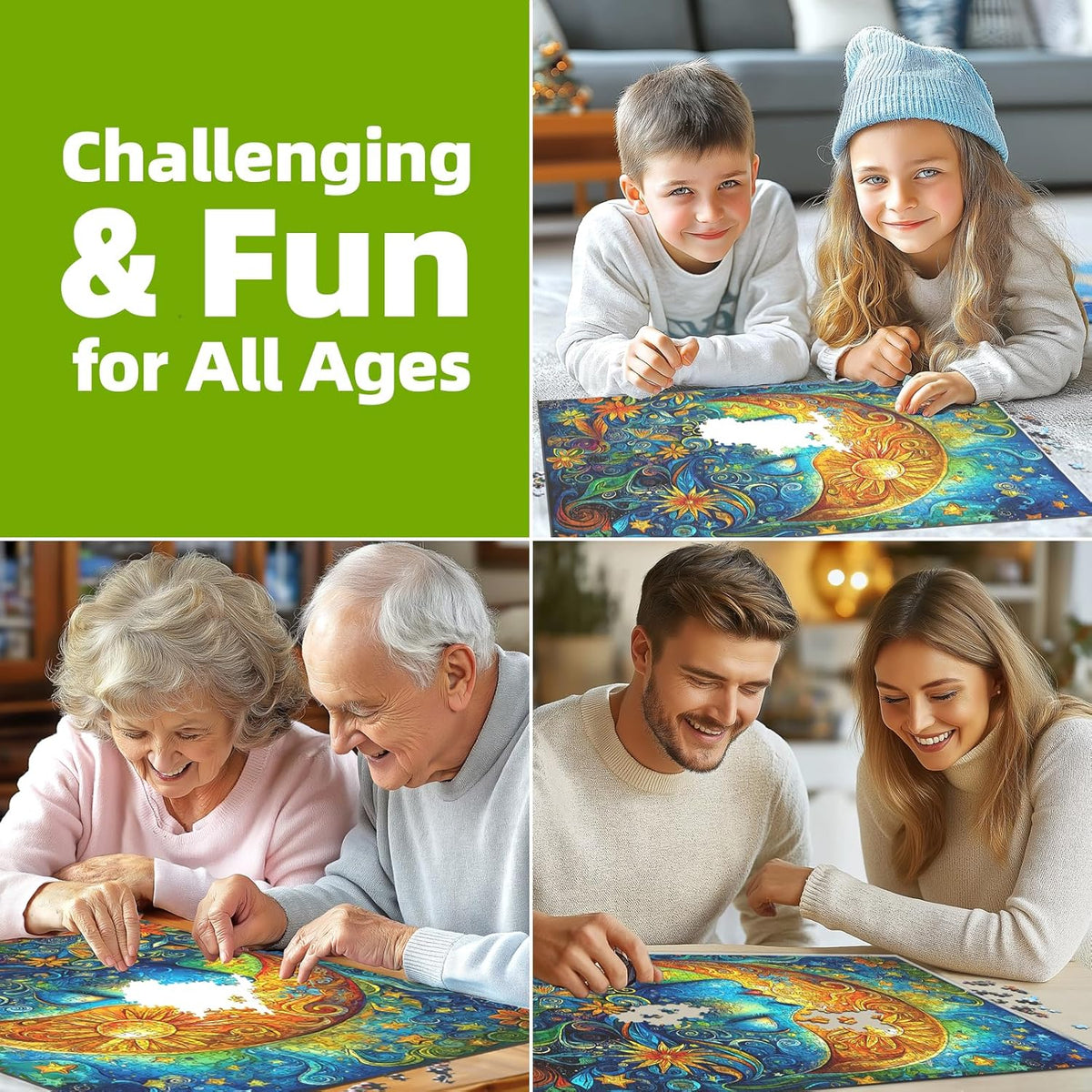 Moon Puzzles for Adults 1000 Pieces Blue Girl Face Art Flowers Puzzle for Adults Jigsaw Puzzles 1000 Pieces with Letters on Back Hard Impossible Difficult Challenging Family Puzzle