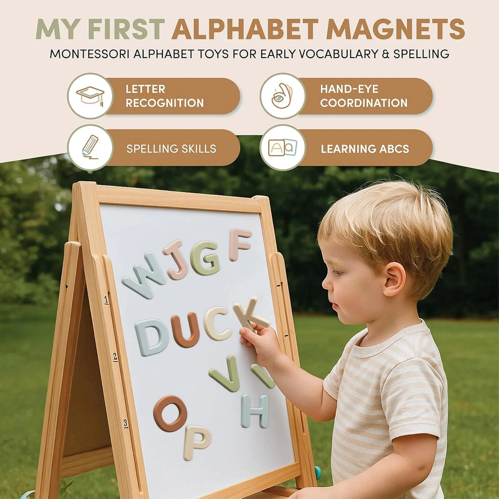 Silicone Alphabet Magnetic Letters, 26 Uppercase ABC Fridge Magnets for Toddlers & Kids, Preschool Learning Refrigerator Toy Set, Birthday Gifts for Boys Girls (Muted Color)