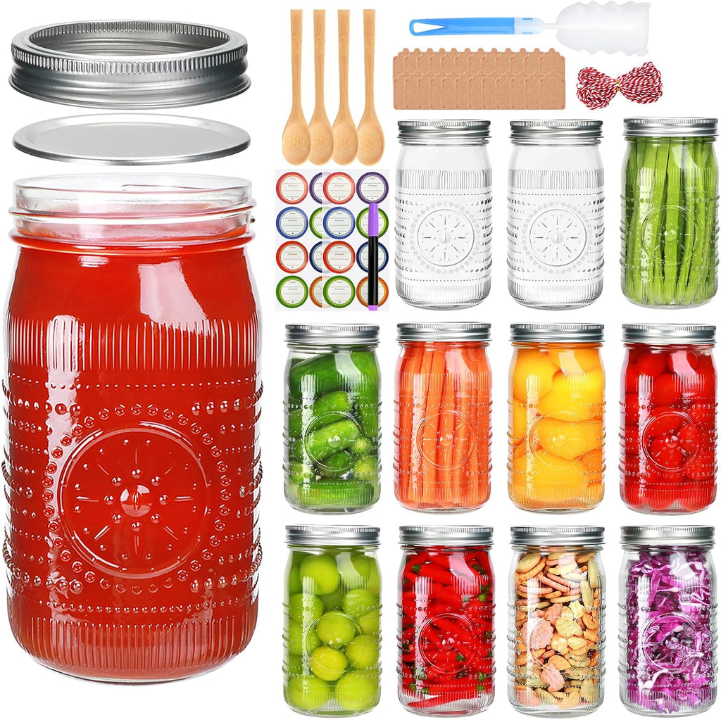 Wide Mouth Mason Jars with Lids 32Oz, 12 Pack Quart Canning Jars