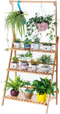 Bamboo 3-Tier Hanging Plant Stand Planter Shelves Flower Pot Organizer Rack Folding Display Shelving Plants Shelf Unit Holder