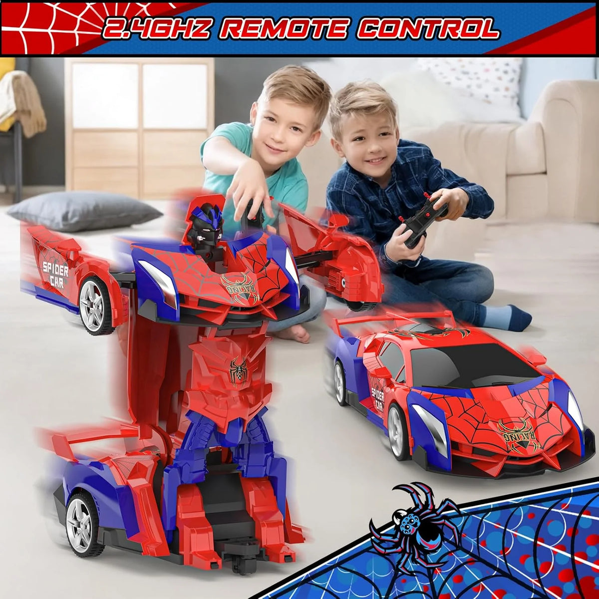 Rc Cars for Boys 4-7 8-12, 2.4Ghz Remote Control Car 1:18 Scale Transforming Robot, One-Button Deformation 360° Rotation Car Toy Gifts for Boys 3-5