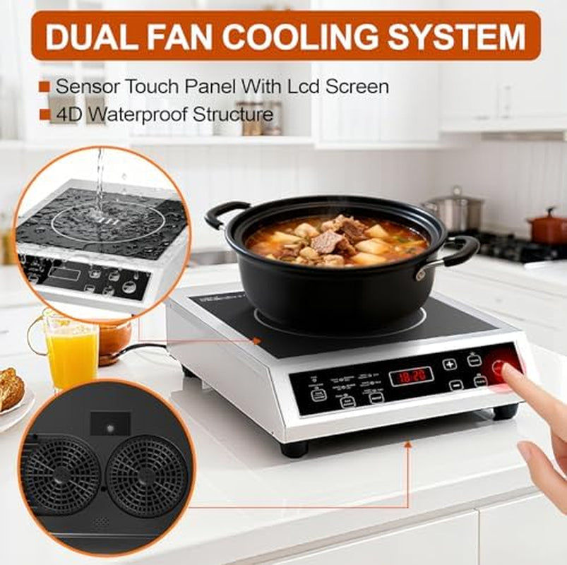 Portable Induction Cooktop, 3500W Countertop Burner, 8 Heat Settings Heat Settings & Stainless Steel Housing, 24H Appointment Scheduling
