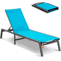 Chaise Lounge Chair Outdoor, Aluminum Patio Lounge Chair with Adjustable 5-Position, Folding Pool Lounge Chair Recliner and Full Flat Tanning Chair for Patio, Beach, Pool, Blue