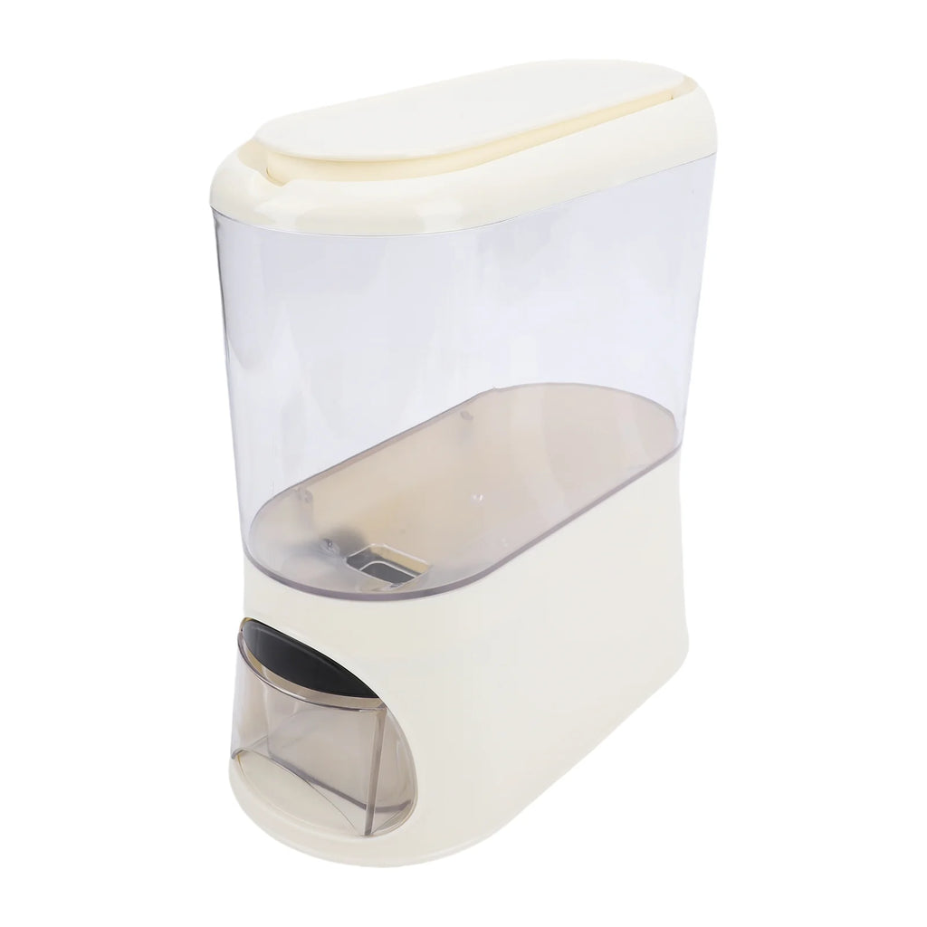 Rice Dispenser with Cup PP Sealed Clear Dry Food Storage Grain Container Bin for Pantry Home Kitchen Organization Cream White