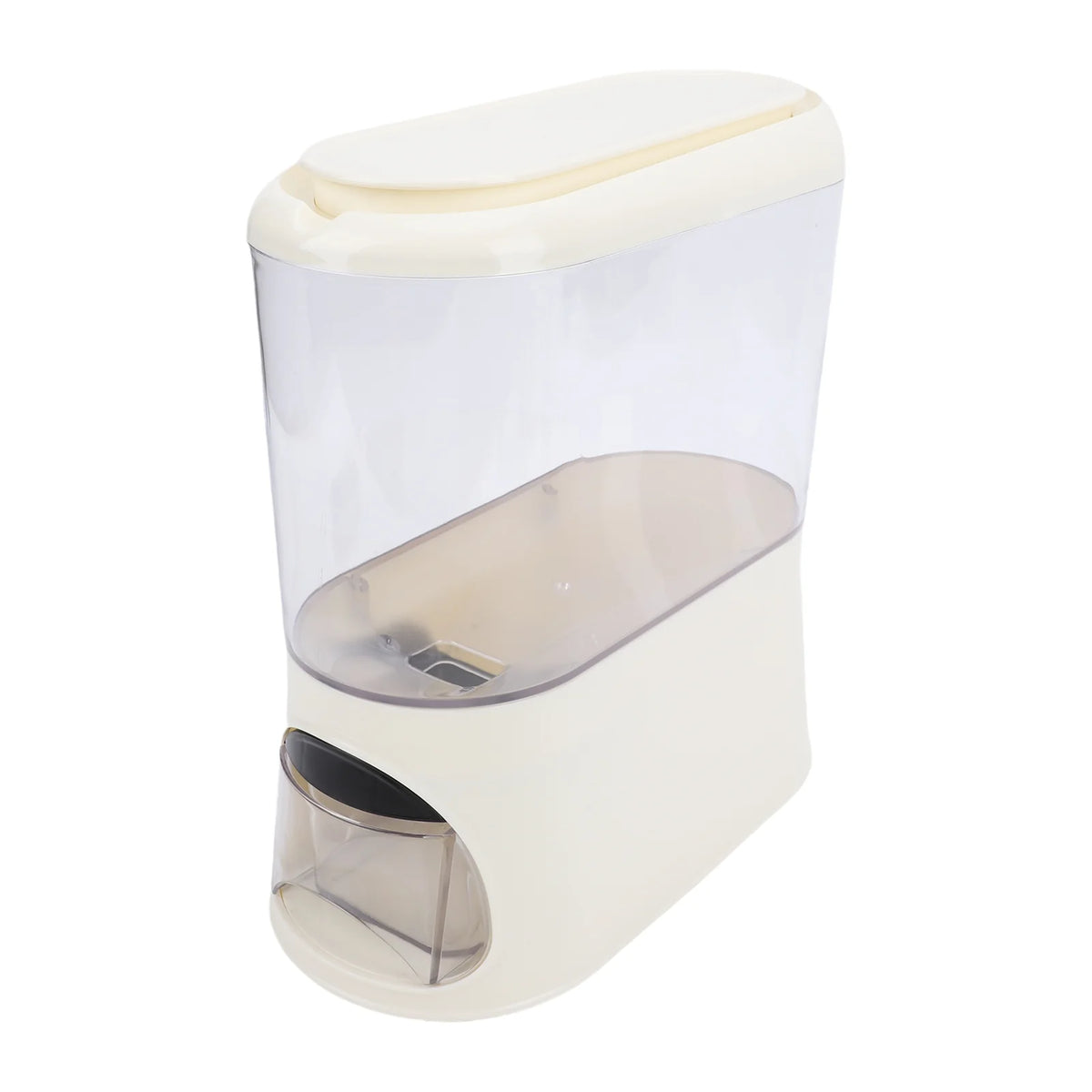 Rice Dispenser with Cup PP Sealed Clear Dry Food Storage Grain Container Bin for Pantry Home Kitchen Organization Cream White