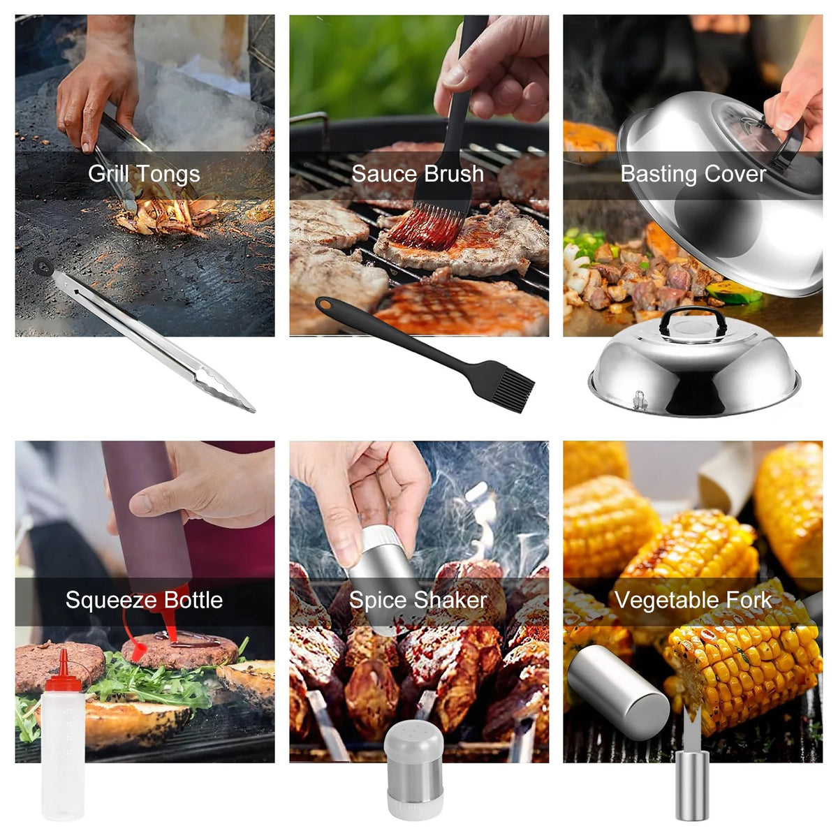 31Pcs Griddle Accessories Kit Flat Top Grill Accessories for Camp Chef with Spatulas Griddle Press Basting Cover Spice Shakers Vegetable Forks Steel Sticks Egg Rings Storage Bag