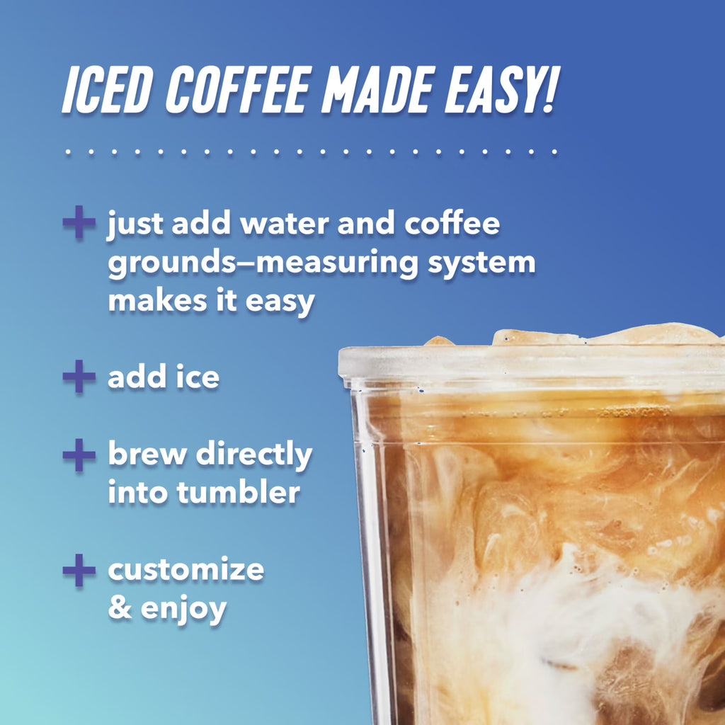 Iced Coffee Maker with Reusable Tumbler and Coffee Filter, Black