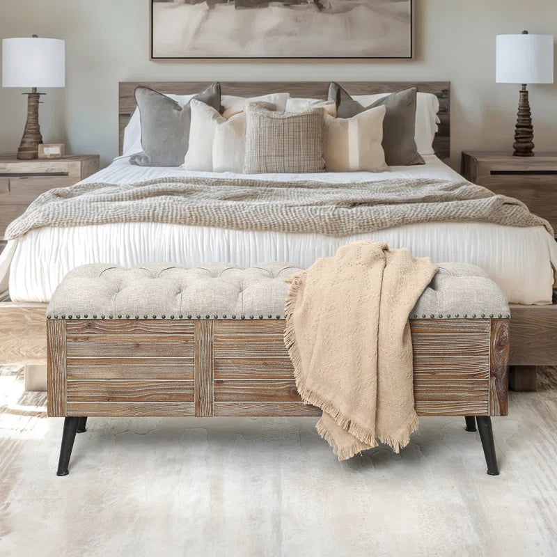 Elmont 47.24" W Solid Wood Upholstered Storage Bench