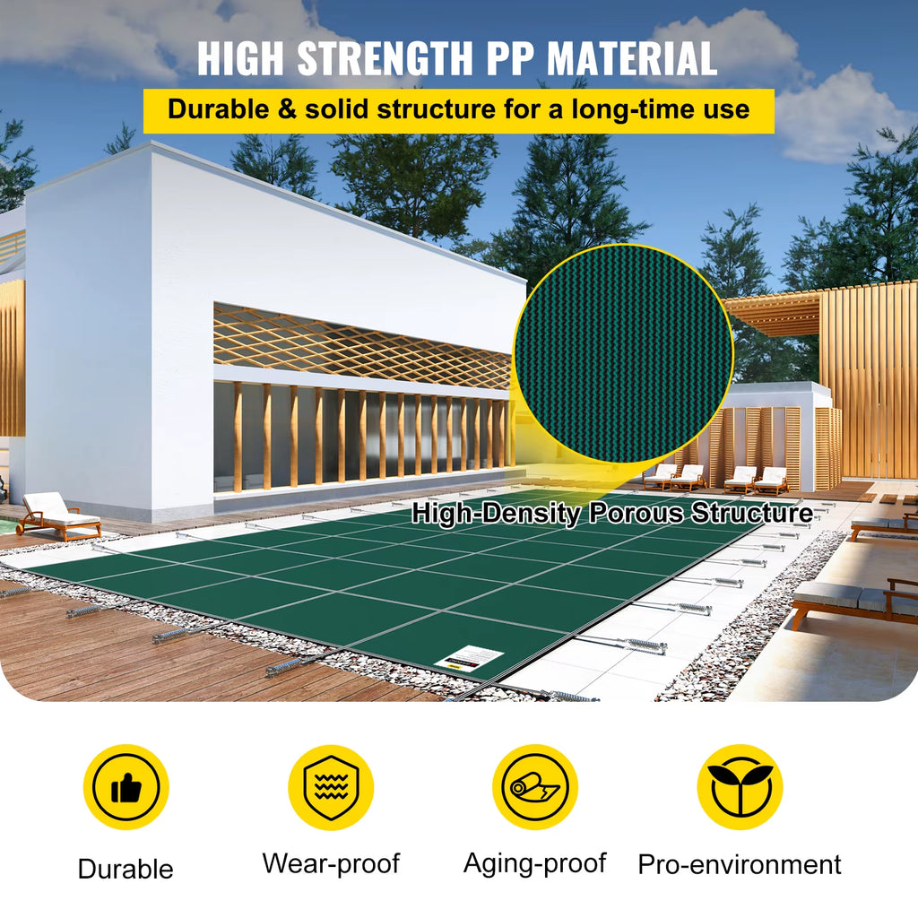 Succebuy Pool Safety Cover Rectangle Inground Pool Cover Green Mesh Solid Pool Cover for Winter Safety Swimming Pool Cover