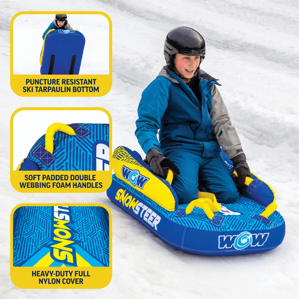WOW Watersports Snowsteer Snow Sled with Lying Position for Easy Sledding