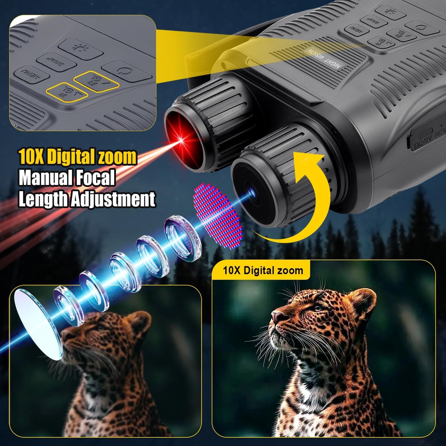 Night Vision Goggles - 4K Night Vision Binoculars for Adults Mit 32GB TFT Card 2700FT Ir/2000Mah, 2.8'' HD Screen, 7 Gear Infrared and 10X Digital Zoom for Outdoor Enthusiasts and Animal Watchers