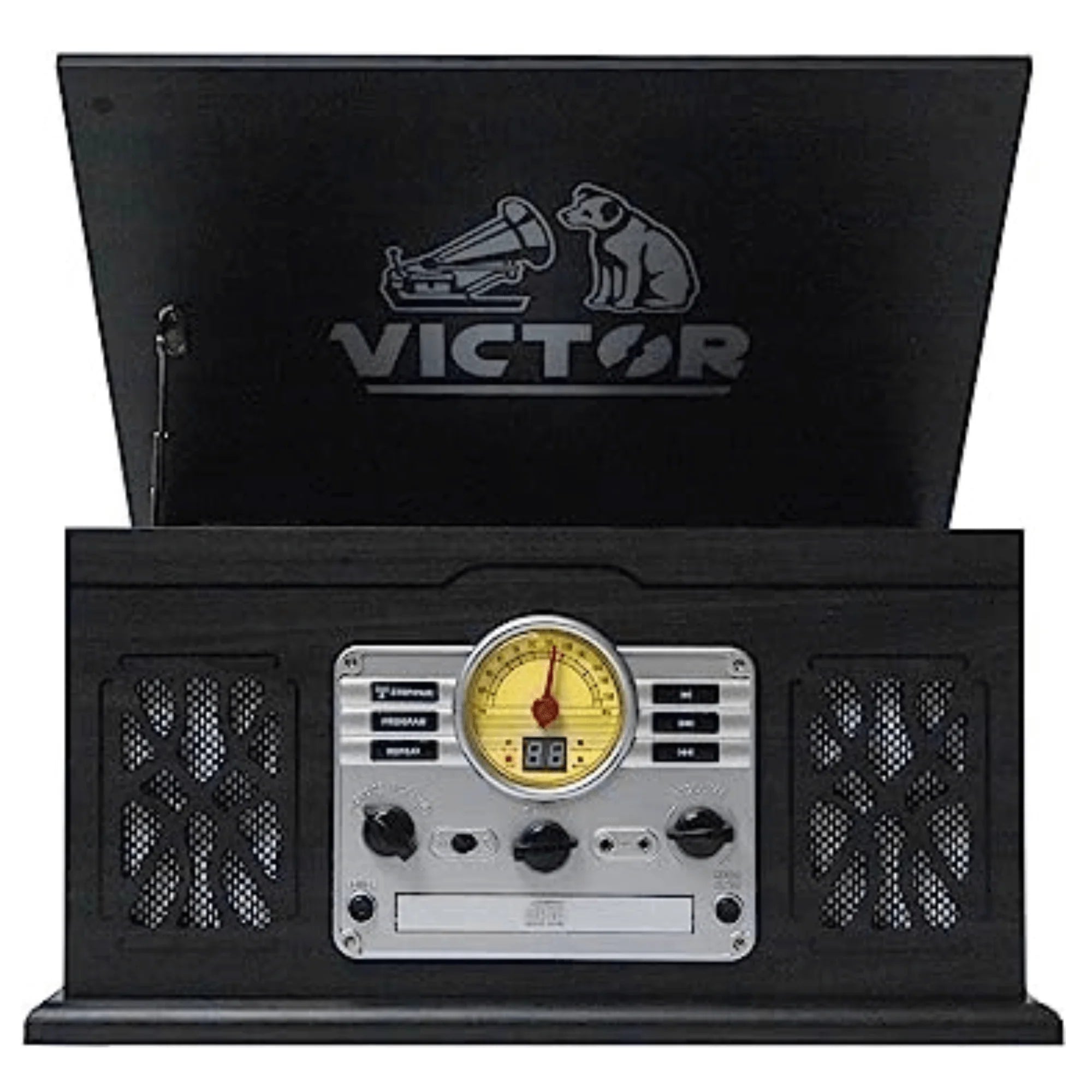 Victor State 7-In-1 Wood Music Center with 3-Speed Turntable and Dual Bluetooth