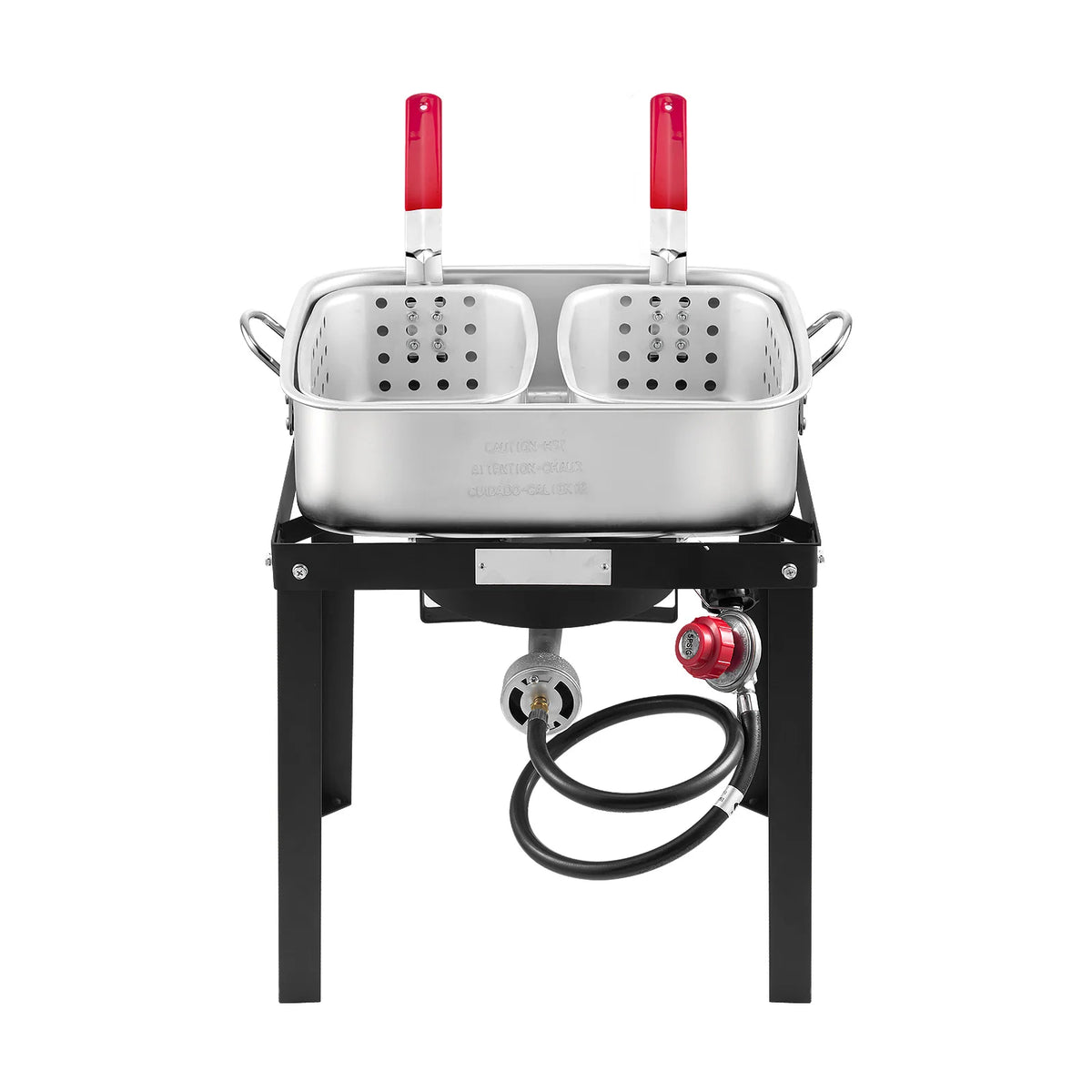 18 Qt Fish and Wing Fryer with Double Basket, Aluminum Propane Fish Fryer Kit, Outdoor Deep Fryer Seafood Pot with Thermometer and 58, 000 Btus Propane Burners, for Outdoor and Backyard Cooking