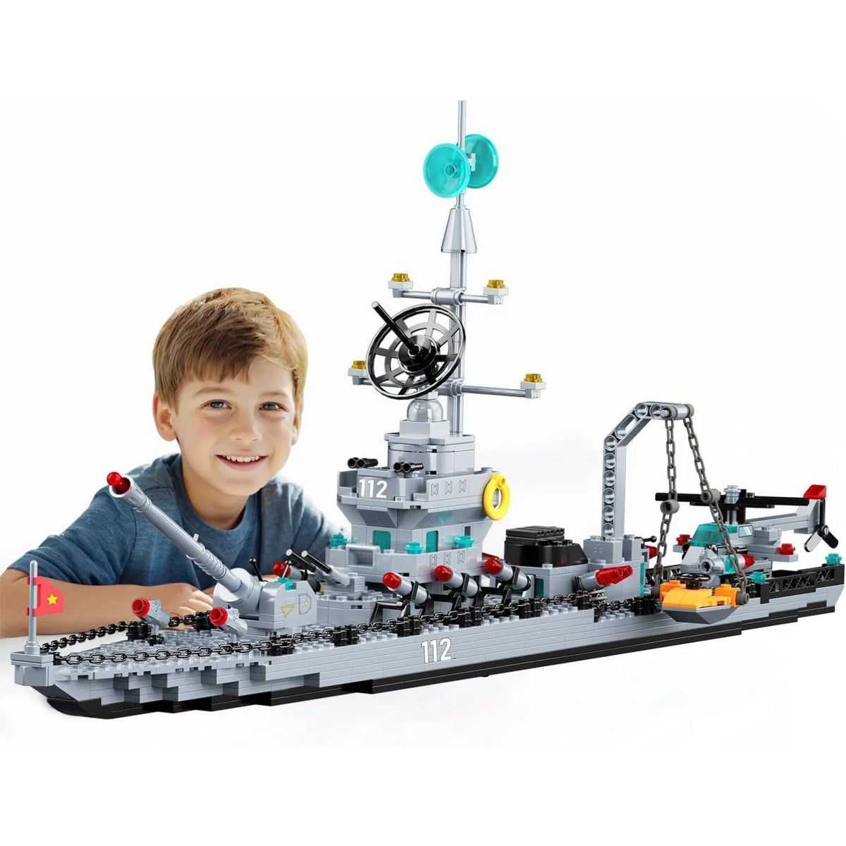 Battleship Building Blocks, Military Warship Model with LED Lights