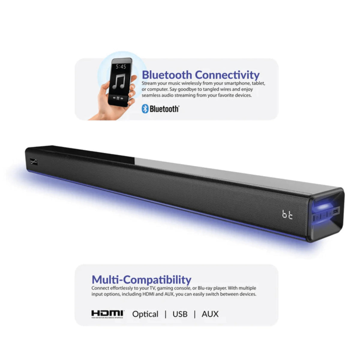 Supersonic 31.5-Inch 60W Bluetooth Soundbar
