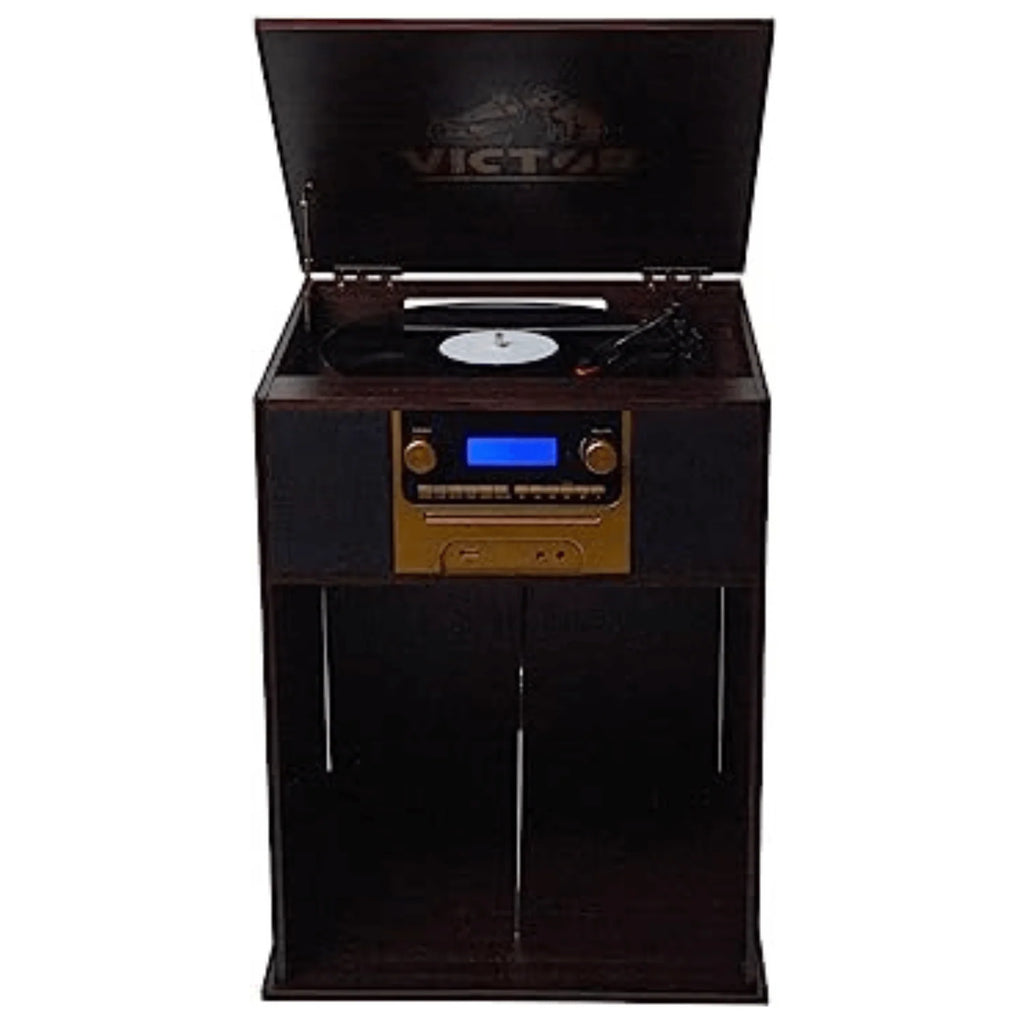 Victor Boyleston 7-In-1 3-Speed Turntable Music Center W Album Storage and USB Port