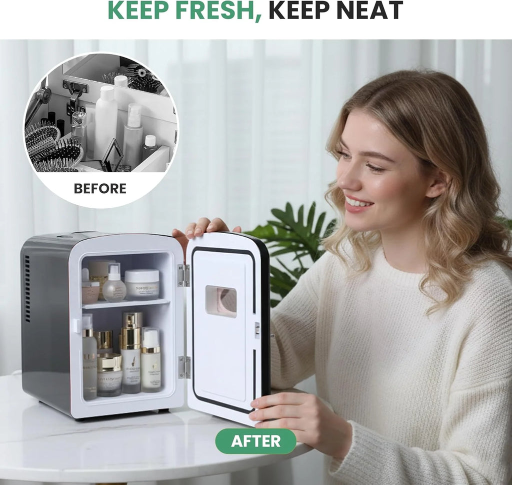 Simple Deluxe Mini Fridge with Viewing Window, 4L/6 Can Portable Cooler & Warmer, Freon-Free Small Refrigerator for Skincare, Drinks, Snacks & Cosmetics