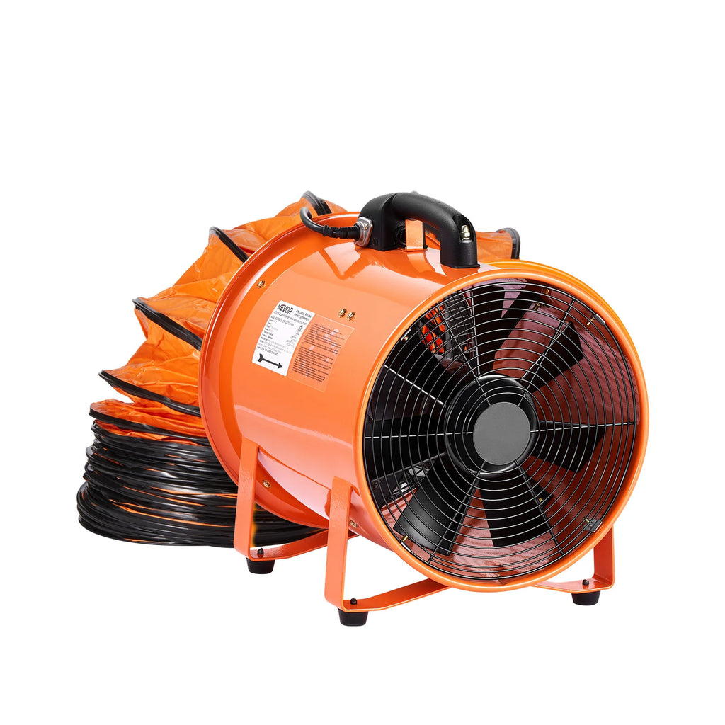 Portable Ventilator, 12 Inch Heavy Duty Cylinder Fan with 16.4Ft Duct Hose, 560W Strong Shop Exhaust Blower 2894CFM, Industrial Utility Blower for Sucking Dust, Smoke, Smoke Home/Workplace