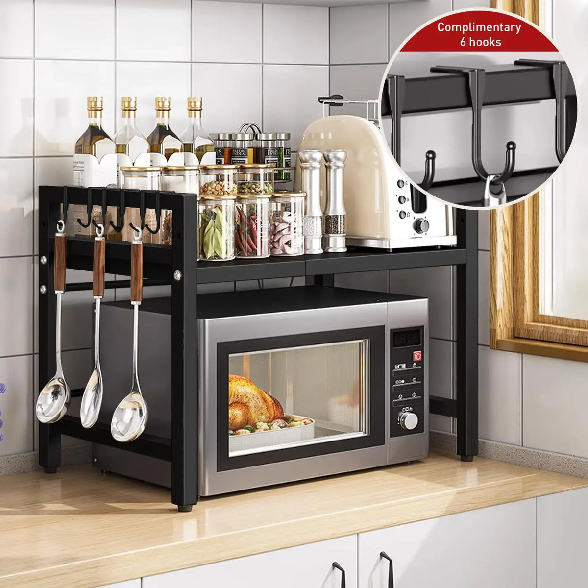 1Pc Expandable 42-64Cm Microwave Shelf Organizer, Moisture and Rust Proof Microwave Countertop Organizer,Tableware Storage
