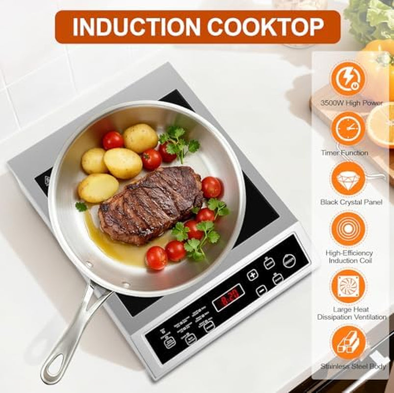 Portable Induction Cooktop, 3500W Countertop Burner, 8 Heat Settings Heat Settings & Stainless Steel Housing, 24H Appointment Scheduling