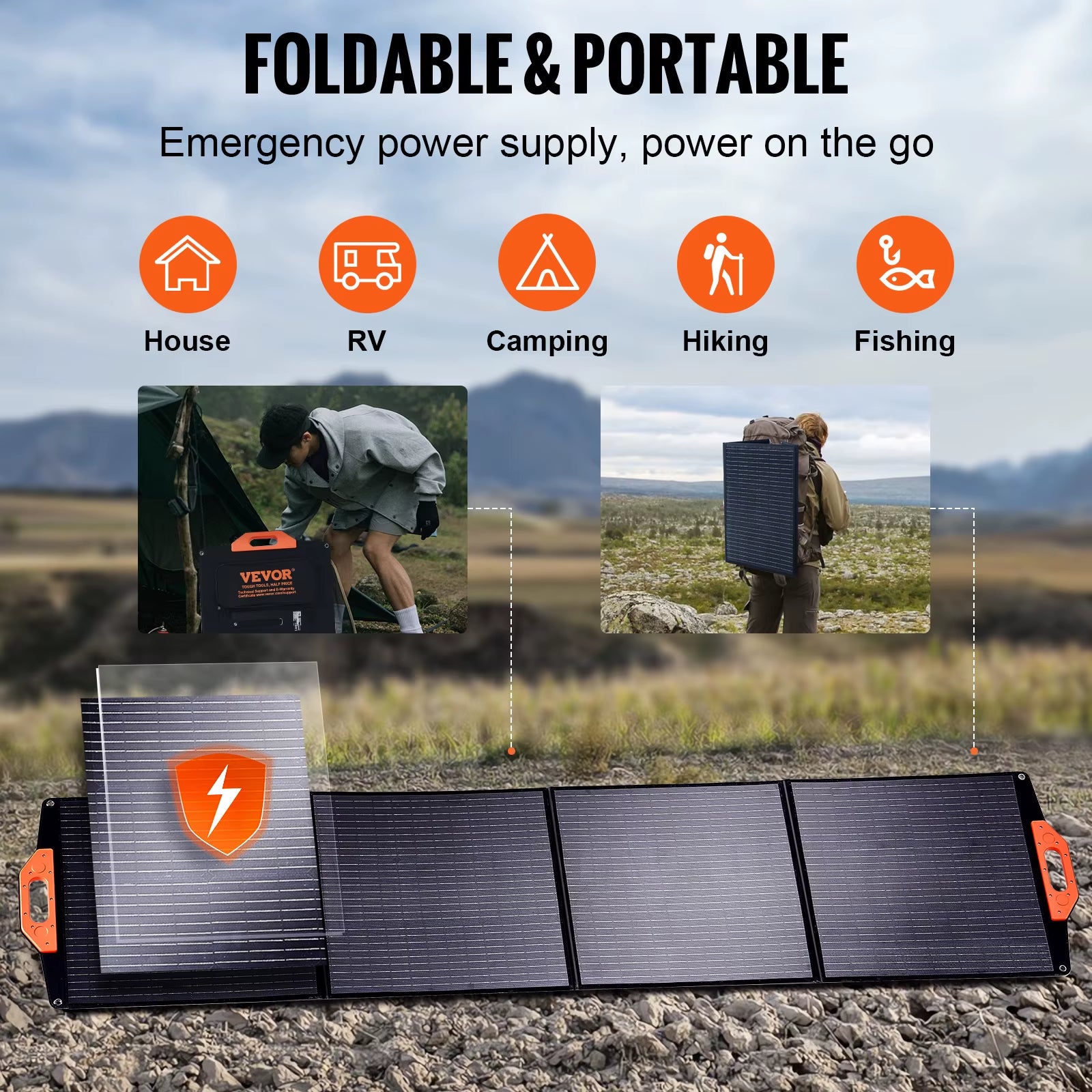 Portable Monocrystalline Solar Panel Foldable ETFE Charger Efficiency Panel Waterproof for Power Station Camping Hiking