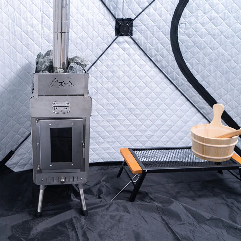 Portable Sauna Stove Wood-Burning Large Heater for Outdoor Camping Tents Folding Stove with Window Chimney Outdoor Camping Gear