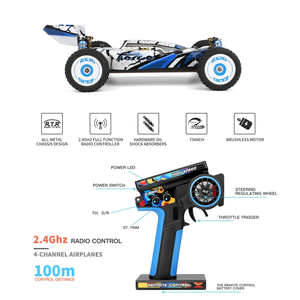 124017 RC Car 75KM/H 2.4G Brushless Remote Control Vehicle 4WD Electric High Speed Racing Drift Truck Toys for Children