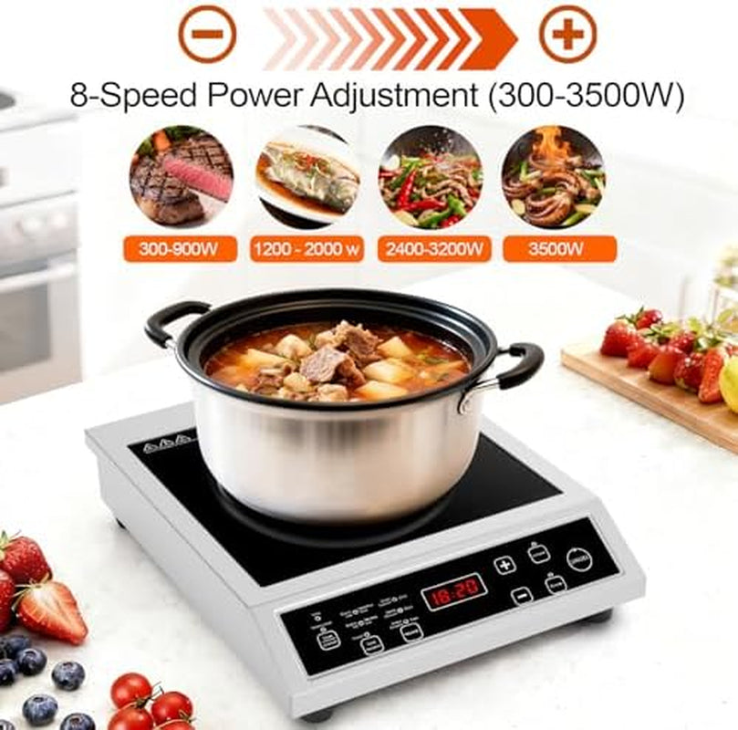 Portable Induction Cooktop, 3500W Countertop Burner, 8 Heat Settings Heat Settings & Stainless Steel Housing, 24H Appointment Scheduling